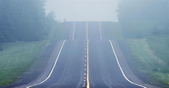 Road with lingering fog in the background