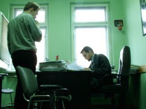 Silhouettes of team on building site