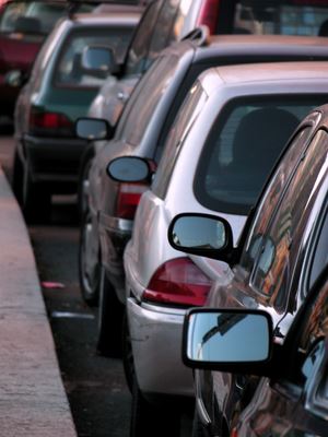 line of cars parked behind one another