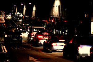 Cars in traffic at night time